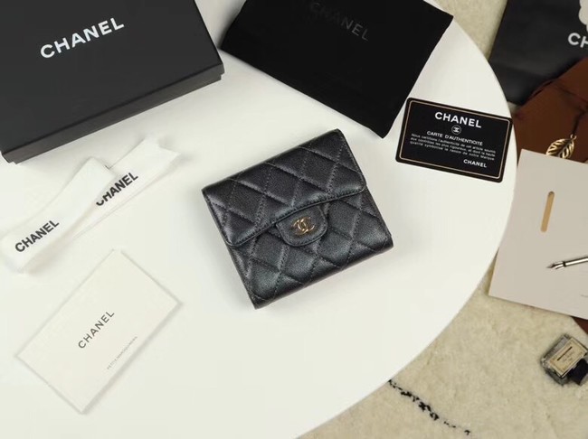 Chanel Calfskin Leather wallet & Gold-Tone Metal A82288 black