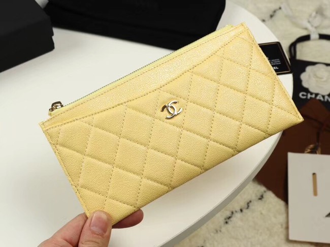 Chanel Calfskin Leather & Gold-Tone Metal A84107 yellow