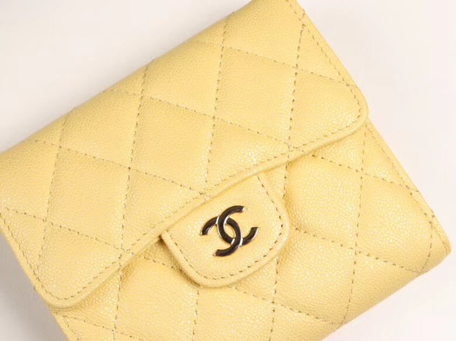 Chanel Calfskin Leather wallet & Gold-Tone Metal A82288 yellow