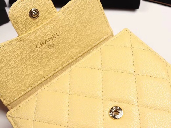 Chanel Calfskin Leather wallet & Gold-Tone Metal A82288 yellow