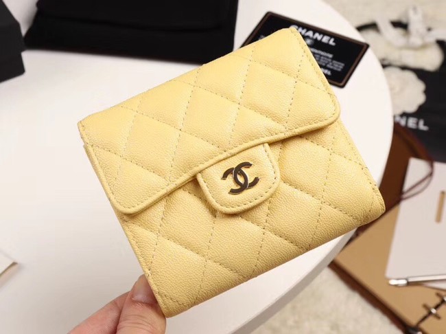 Chanel Calfskin Leather wallet & Gold-Tone Metal A82288 yellow