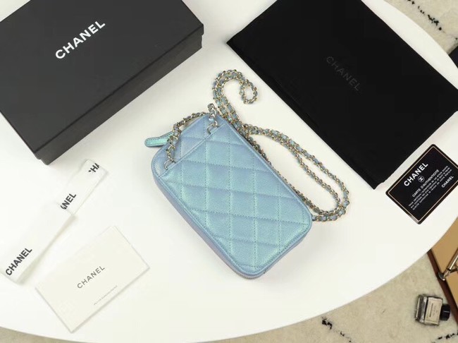 Chanel Grained Calfskin & Gold-Tone Metal A70655 sky blue