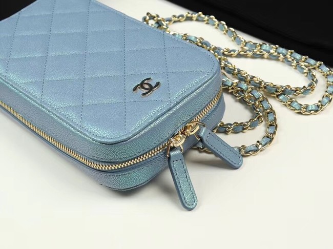 Chanel Grained Calfskin & Gold-Tone Metal A70655 sky blue