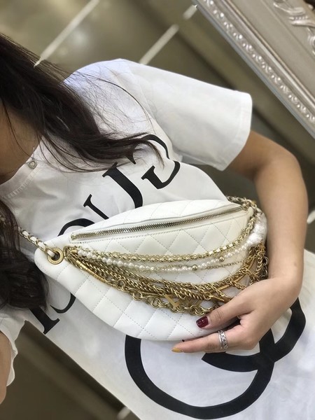 Chanel Original Leather Pearl Belt Bag C2039 white