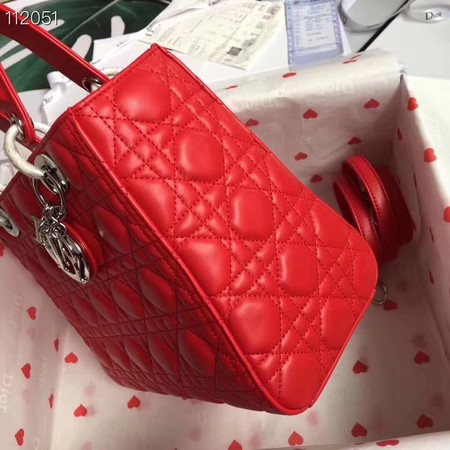 LADY DIOR LAMBSKIN BAG CAL44550 red&silver-tone metal