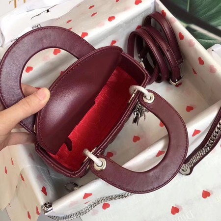 MINI LADY DIOR SATIN BAG M0505O burgundy