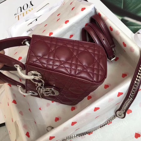 MINI LADY DIOR SATIN BAG M0505O burgundy