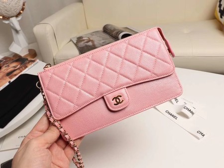 Chanel classic pouch with handle Lambskin & Gold-Tone Metal AP0364 pink