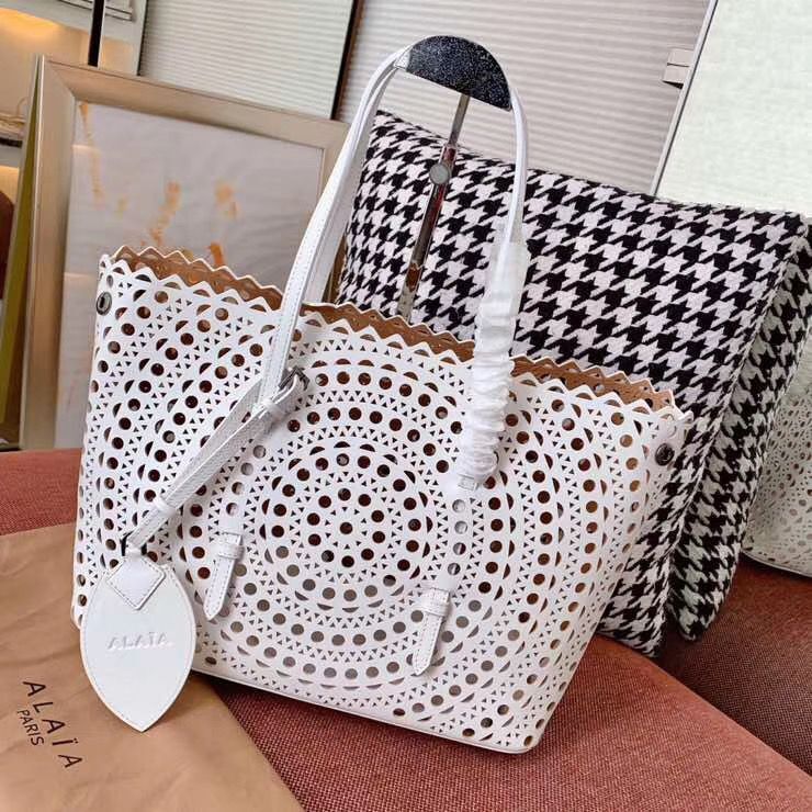 Alaia Openwork Original Leather Tote Bag A3658 White