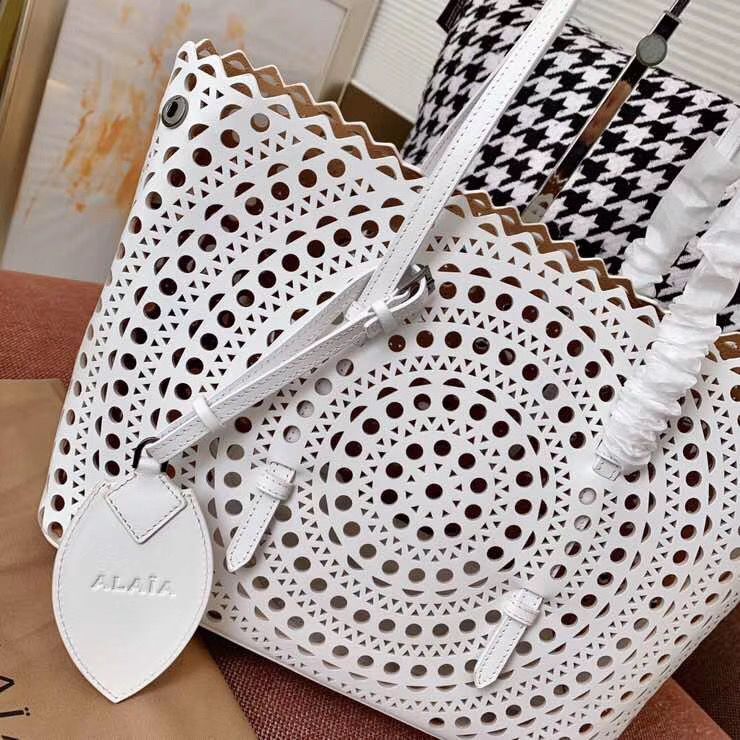 Alaia Openwork Original Leather Tote Bag A3658 White