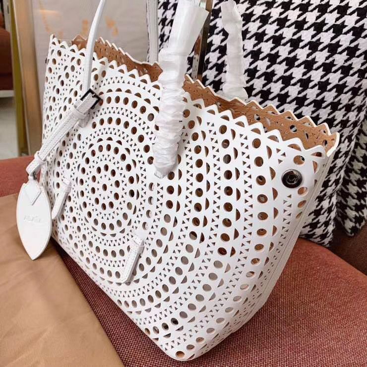 Alaia Openwork Original Leather Tote Bag A3658 White