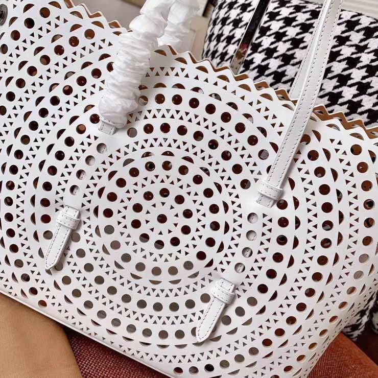 Alaia Openwork Original Leather Tote Bag A3658 White