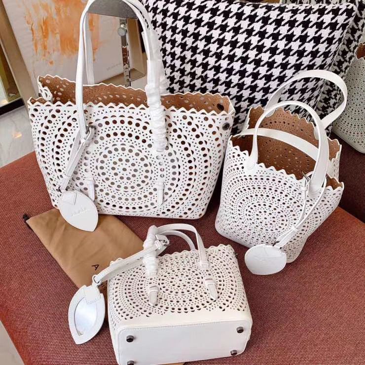 Alaia Openwork Original Leather Tote Bag A3658 White