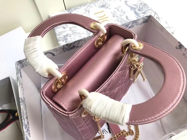 MINI LADY DIOR SATIN BAG M424 Pink Purple