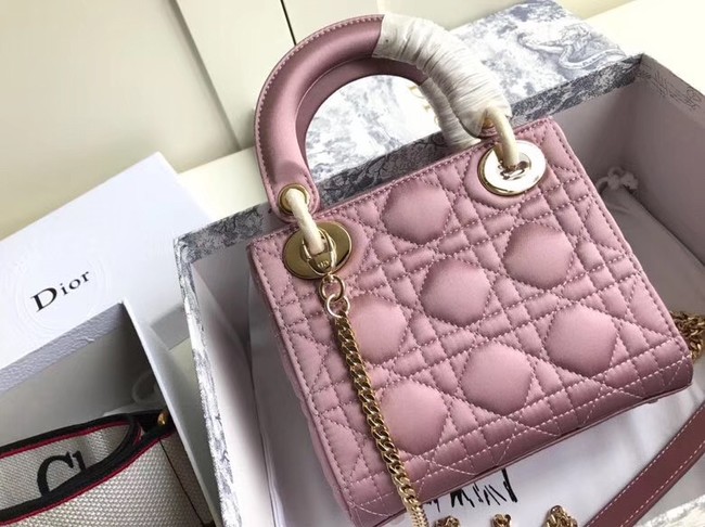 MINI LADY DIOR SATIN BAG M424 Pink Purple