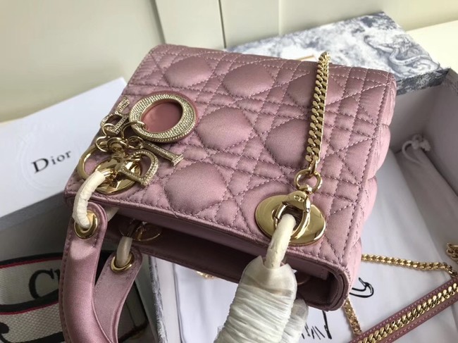 MINI LADY DIOR SATIN BAG M424 Pink Purple