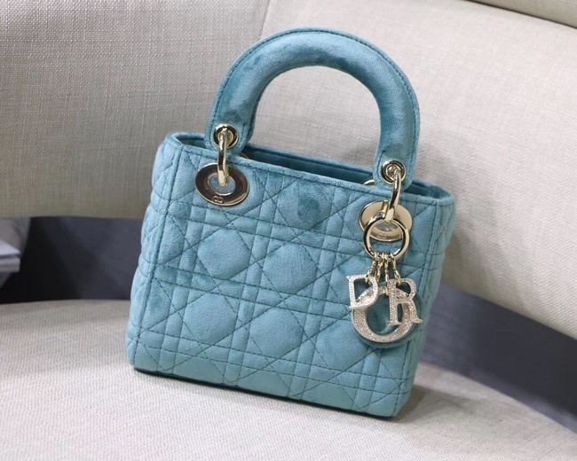 MINI LADY DIOR Velvet BAG M424 light blue