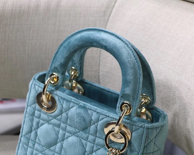 MINI LADY DIOR Velvet BAG M424 light blue