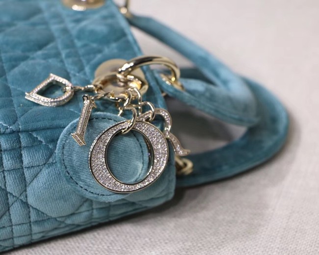 MINI LADY DIOR Velvet BAG M424 light blue