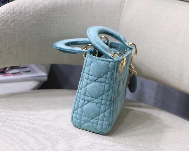 MINI LADY DIOR Velvet BAG M424 light blue