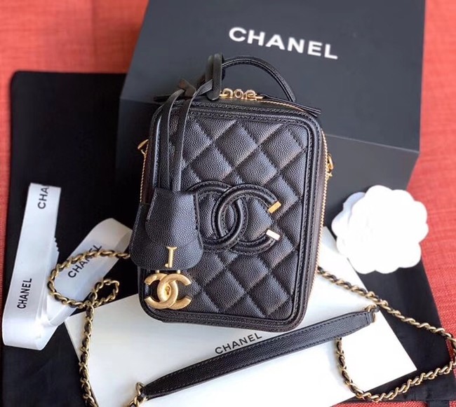 Chanel vanity case Grained Calfskin & Gold-Tone Metal AS0988 black