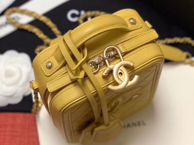 Chanel vanity case  Grained Calfskin & Gold-Tone Metal AS0988 yellow