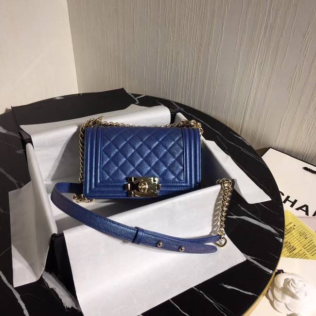 Boy Chanel Flap Shoulder Bag Original Leather Blue A67085 Gold