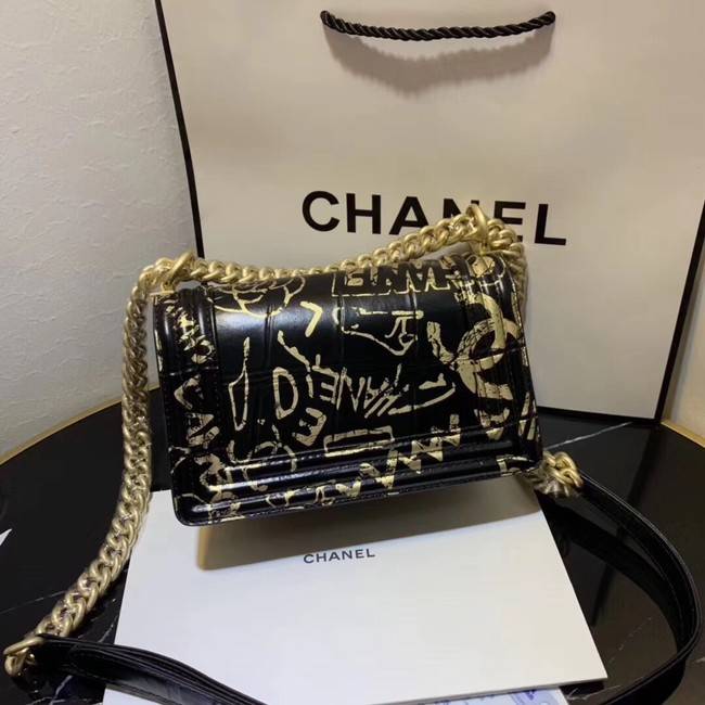 Chanel Le Boy Flap Shoulder Bag Original Leather Black TY67085 Gold