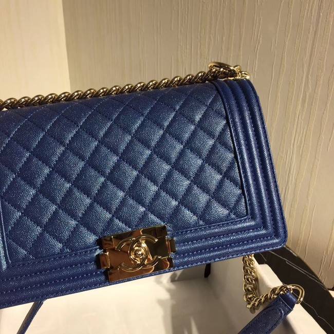 Chanel Le Boy Flap Shoulder Bag Original Leather Blue A67086 Gold