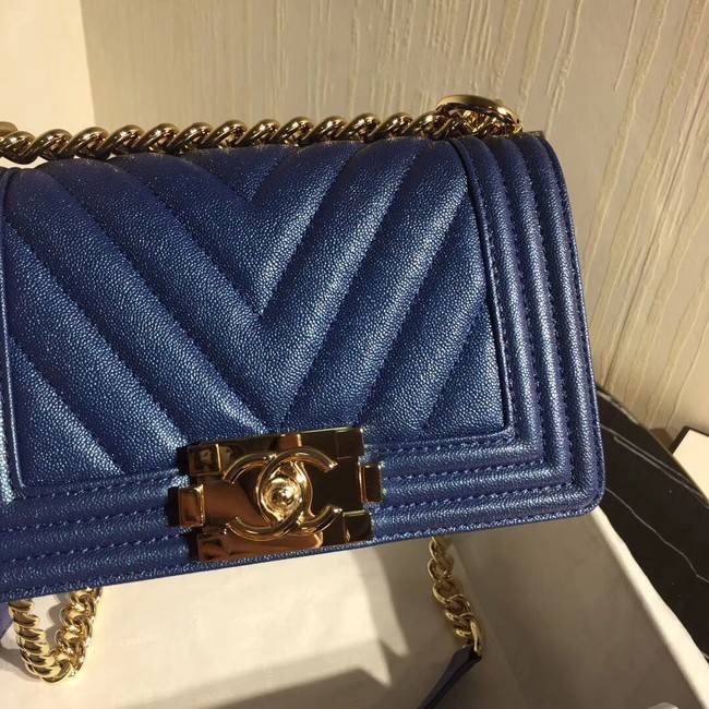 Chanel Le Boy Flap Shoulder Bag Original Leather Blue V67085 Gold