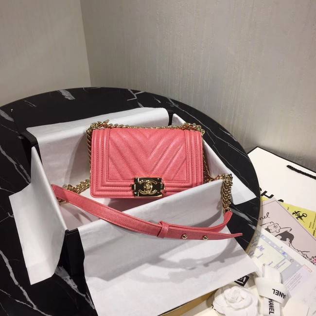 Chanel Le Boy Flap Shoulder Bag Original Leather Pink V67085 Gold