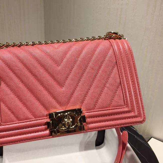 Chanel Le Boy Flap Shoulder Bag Original Leather Pink V67086 Gold