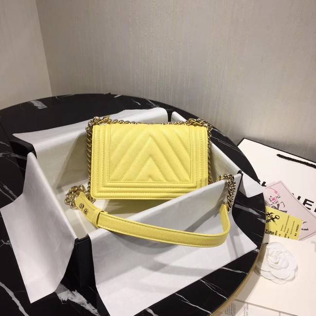 Chanel Le Boy Flap Shoulder Bag Original Leather Yellow V67085 Gold