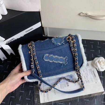 Chanel Shoulder Bag Blue 63592 Gold