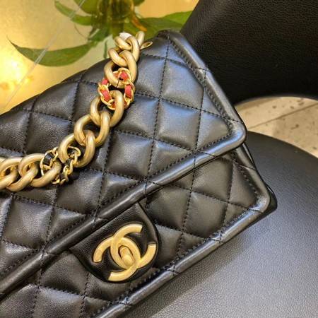 Chanel Shoulder Bag Original Leather Black 50938 Gold