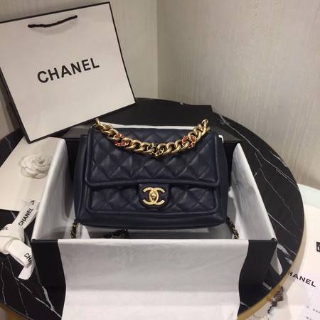 Chanel Shoulder Bag Original Leather Navy 50938 Gold