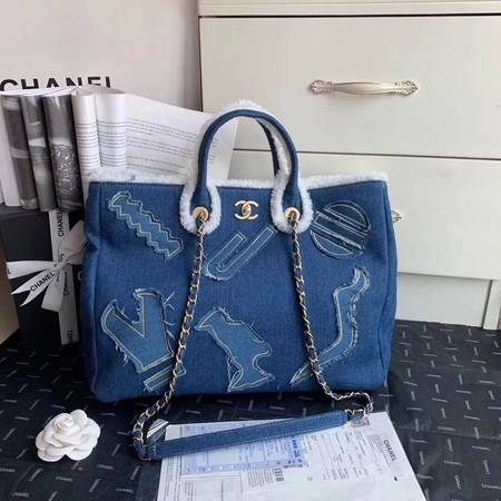 Chanel Tote Bag Blue 63596 Gold