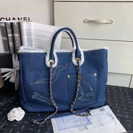 Chanel Tote Bag Blue 63596 Gold