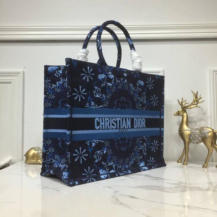 DIOR BOOK TOTE BAG IN EMBROIDERED CANVAS C1286 Navy