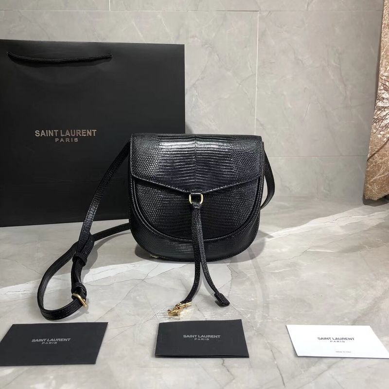 Yves Saint Laurent Lizard Leather Shoulder Bag Y551559 Black