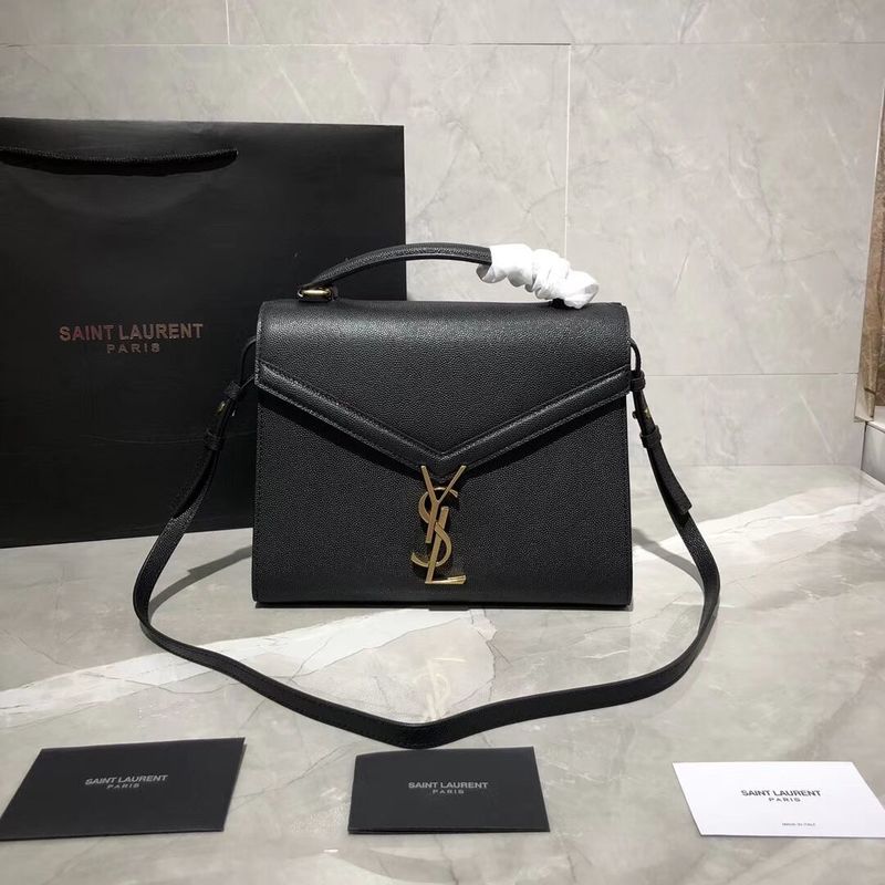 Yves Saint Laurent CASSANDRA TOP HANDLE MEDIUM BAG IN GRAIN DE POUDRE EMBOSSED LEATHER Y578000 Black