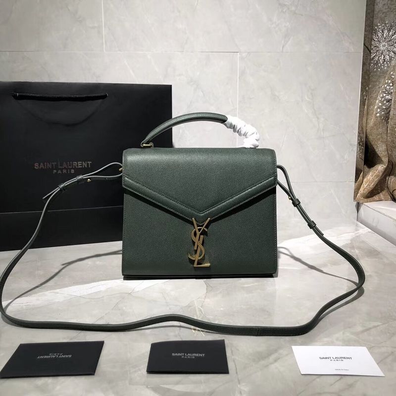 Yves Saint Laurent CASSANDRA TOP HANDLE MEDIUM BAG IN GRAIN DE POUDRE EMBOSSED LEATHER Y578000 Green