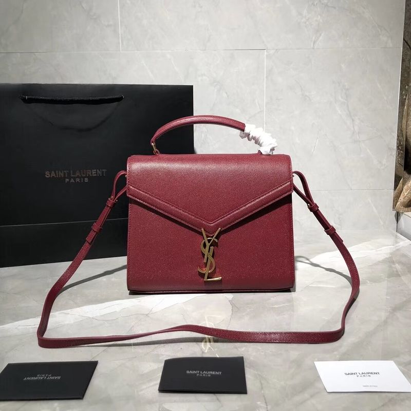 Yves Saint Laurent CASSANDRA TOP HANDLE MEDIUM BAG IN GRAIN DE POUDRE EMBOSSED LEATHER Y578000 Red