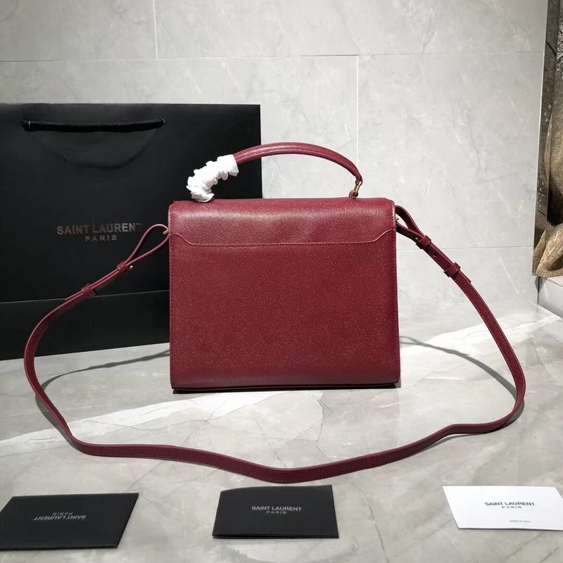 Yves Saint Laurent CASSANDRA TOP HANDLE MEDIUM BAG IN GRAIN DE POUDRE EMBOSSED LEATHER Y578000 Red