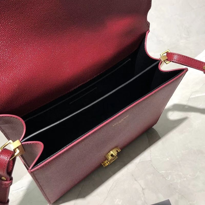 Yves Saint Laurent CASSANDRA TOP HANDLE MEDIUM BAG IN GRAIN DE POUDRE EMBOSSED LEATHER Y578000 Red