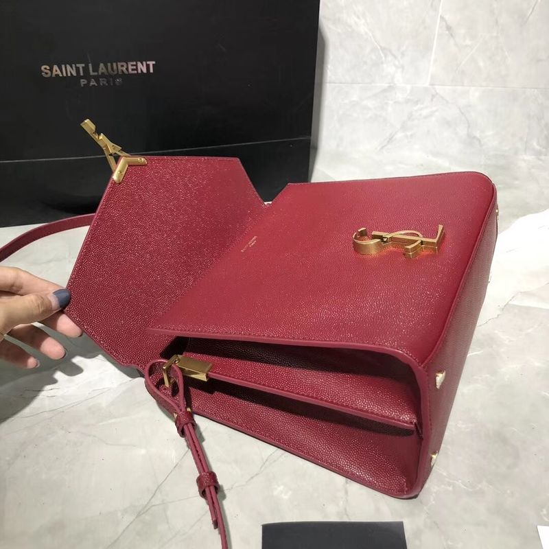 Yves Saint Laurent CASSANDRA TOP HANDLE MEDIUM BAG IN GRAIN DE POUDRE EMBOSSED LEATHER Y578000 Red