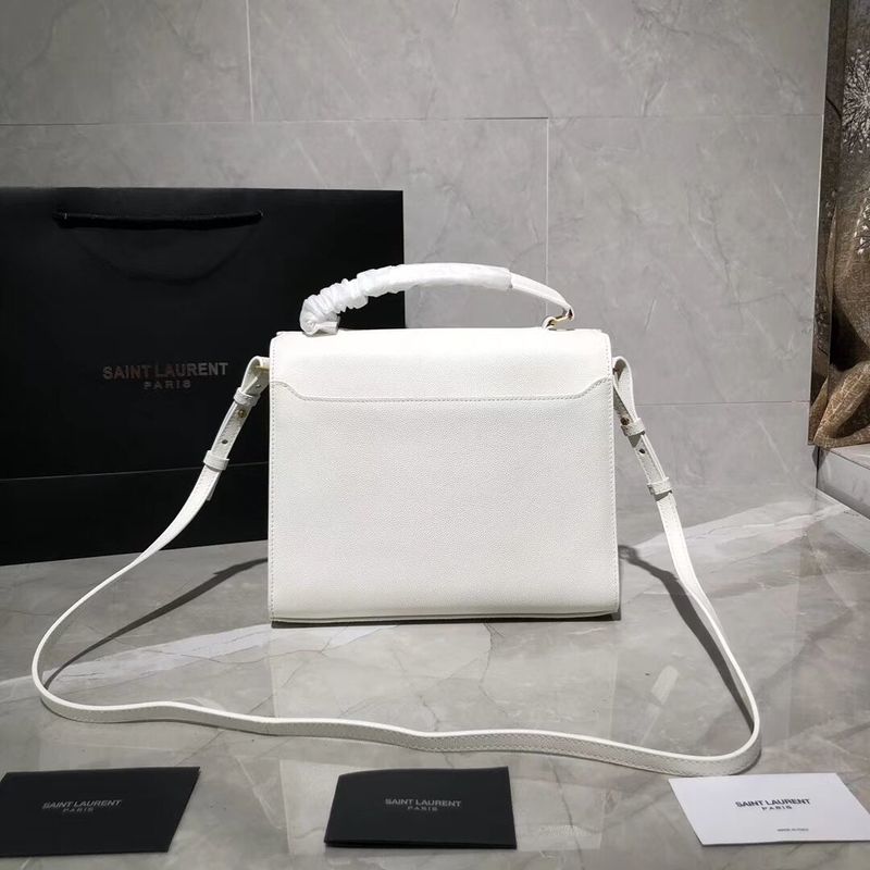 Yves Saint Laurent CASSANDRA TOP HANDLE MEDIUM BAG IN GRAIN DE POUDRE EMBOSSED LEATHER Y578000 White