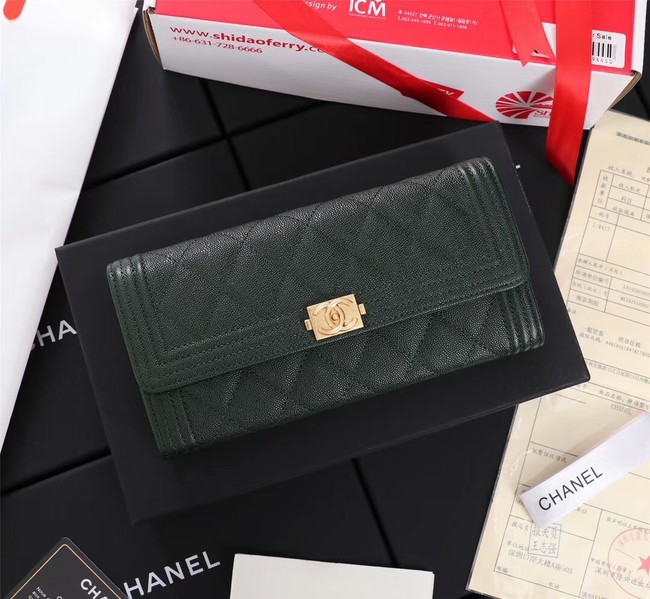 Chanel Calfskin Leather & Gold-Tone Metal A80286 Blackish green