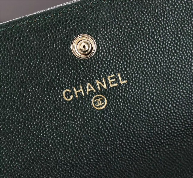 Chanel Calfskin Leather & Gold-Tone Metal A80286 Blackish green