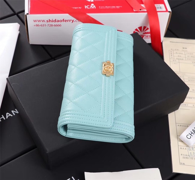 Chanel Calfskin Leather & Gold-Tone Metal A80286 sky blue